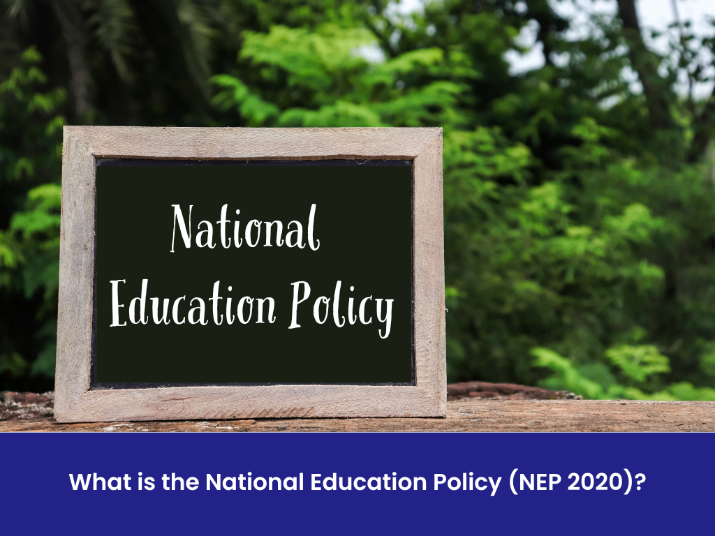 blackboard with written national education policy on it
